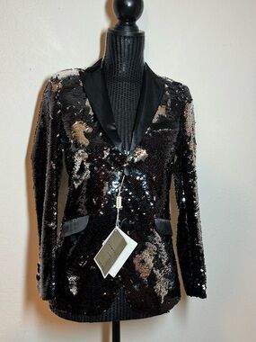 Romano Luxury Collection black & silver sequined tuxedo jacket with satin lapels